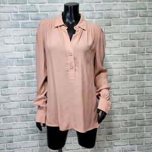 Diane Von Furstenberg Womens 8 Pale Pink Crepe Long Sleeve Collared Vneck Blouse
